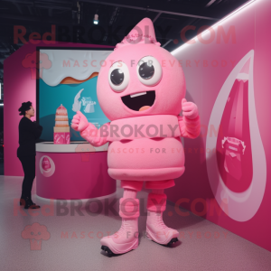 Pink Ice Cream mascot costume character dressed with a Turtleneck and Anklets