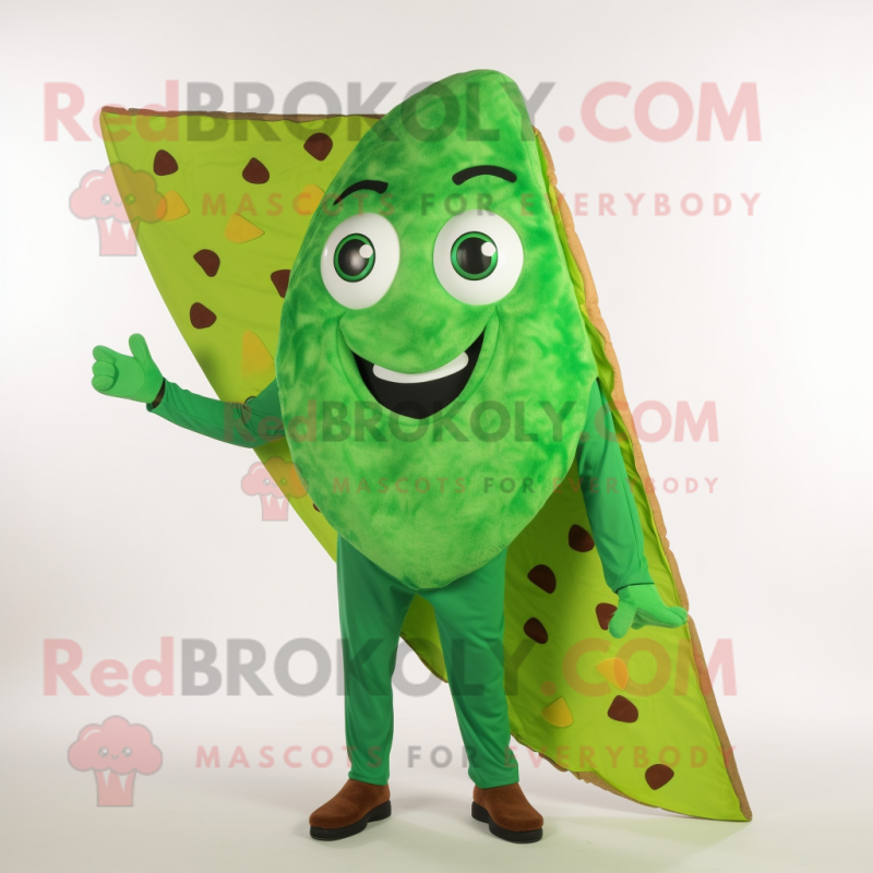 Green Pizza Slice mascot costume character dressed with a Trousers and Wraps Green Pizza Slice mascot costume character dressed with a Trousers and Wraps