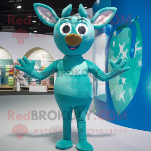 Teal Reindeer mascot costume character dressed with a Swimwear and Wraps