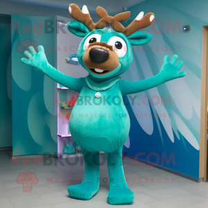 Teal Reindeer mascot costume character dressed with a Swimwear and Wraps