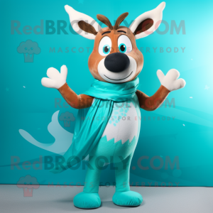 Teal Reindeer mascot costume character dressed with a Swimwear and Wraps