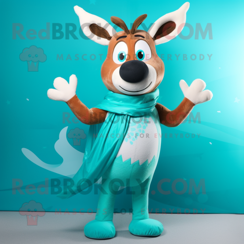 Teal Reindeer mascot costume character dressed with a Swimwear and Wraps Teal Reindeer mascot costume character dressed with a Swimwear and Wraps