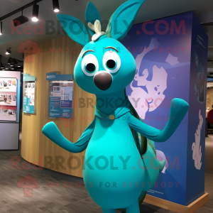 Teal Reindeer mascot costume character dressed with a Swimwear and Wraps