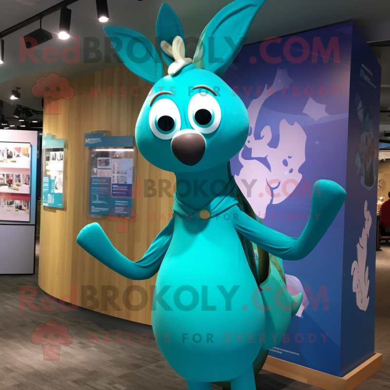 Teal Reindeer mascot costume character dressed with a Swimwear and Wraps Teal Reindeer mascot costume character dressed with a Swimwear and Wraps