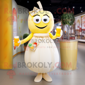 Cream Squash mascot costume character dressed with a Cocktail Dress and Handbags