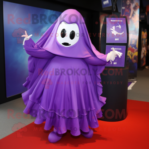 Purple Ghost mascot costume character dressed with a Skirt and Cummerbunds