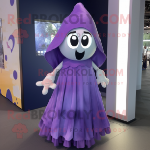 Purple Ghost mascot costume character dressed with a Skirt and Cummerbunds