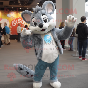 Gray Flying Squirrel mascot costume character dressed with a Boyfriend Jeans and Necklaces