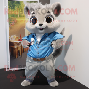 Gray Flying Squirrel mascot costume character dressed with a Boyfriend Jeans and Necklaces