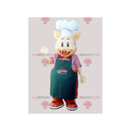 Chef, mascote porco, cozinheiro com avental e chapéu de chef -