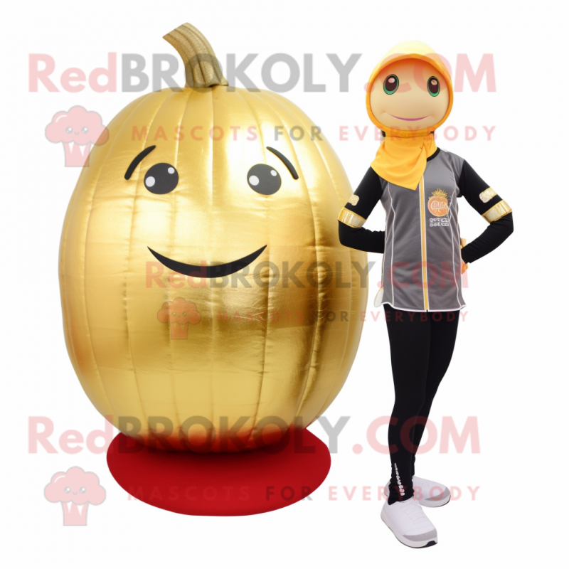 Gold Melon mascot costume character dressed with a Yoga Pants and Foot pads Gold Melon mascot costume character dressed with a Yoga Pants and Foot pads