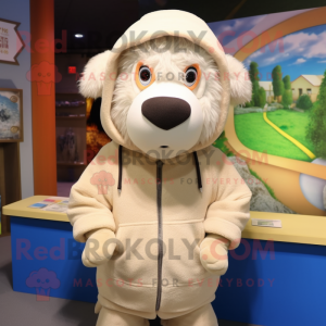 Beige Suffolk Sheep mascot costume character dressed with a Hoodie and Beanies