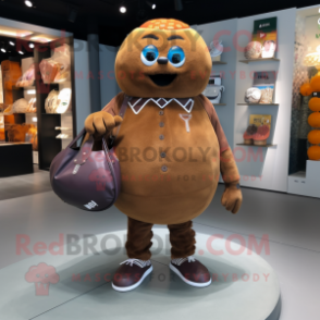 Brown Petanque Ball mascot costume character dressed with a Romper and Handbags
