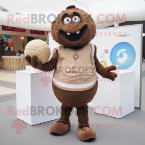 Brown Petanque Ball mascot costume character dressed with a Romper and Handbags