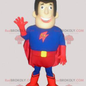 Mascote do homem super-herói em azul e vermelho - Redbrokoly.com