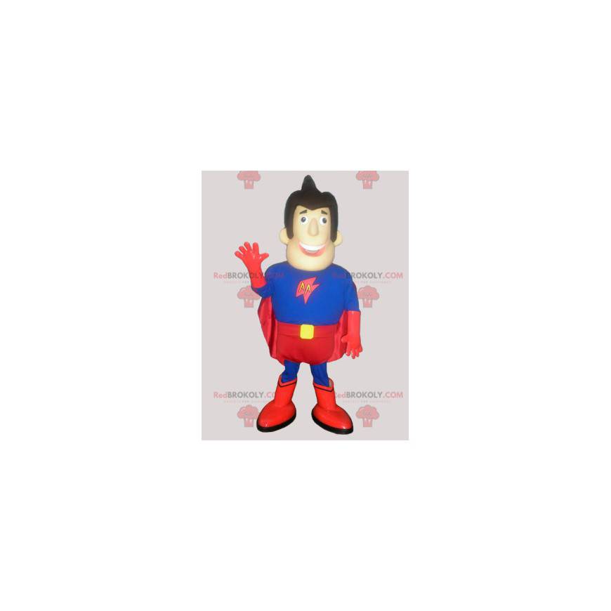 Mascota de hombre superhéroe en azul y rojo - Redbrokoly.com
