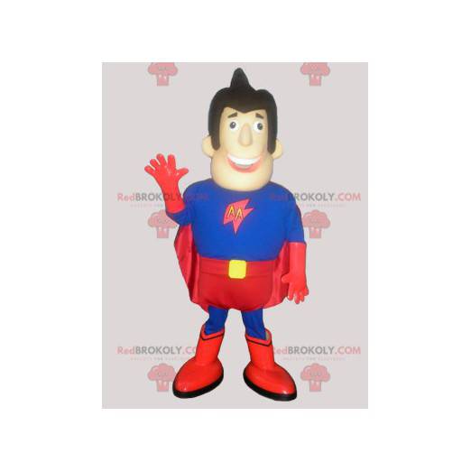 Mascota de hombre superhéroe en azul y rojo - Redbrokoly.com