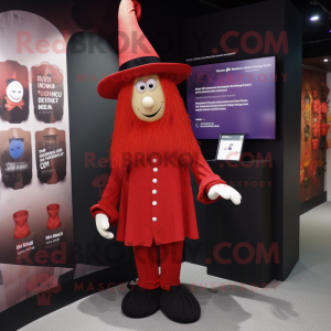 Red Witch'S Hat mascot costume character dressed with a Trousers and Wallets