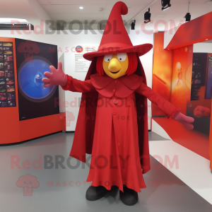 Red Witch'S Hat mascot costume character dressed with a Trousers and Wallets