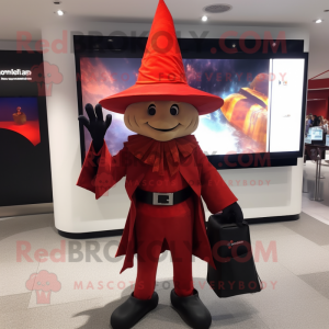 Red Witch'S Hat mascot costume character dressed with a Trousers and Wallets