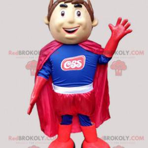 Superheld jongen mascotte in blauw en rood - Redbrokoly.com