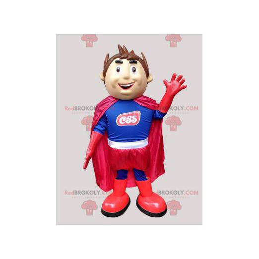 Superheld jongen mascotte in blauw en rood - Redbrokoly.com