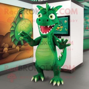 Forest Green Dragon mascot costume character dressed with a Playsuit and Wraps