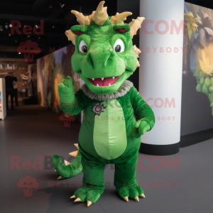 Forest Green Dragon mascot costume character dressed with a Playsuit and Wraps