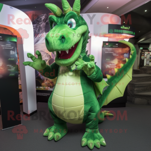 Forest Green Dragon mascot costume character dressed with a Playsuit and Wraps