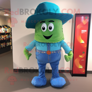 Turquoise Zucchini mascot costume character dressed with a Bootcut Jeans and Hats