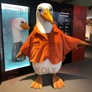 Rust Albatross mascot costume character dressed with a Cover-up and Cufflinks