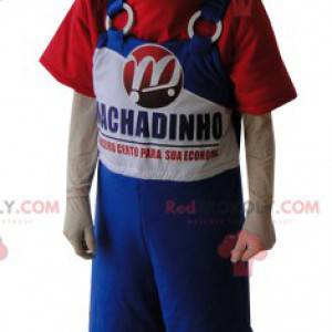 Mascot boy in blue overalls and red t-shirt - Redbrokoly.com