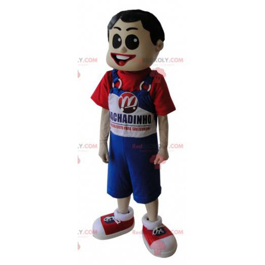 Mascot boy in blue overalls and red t-shirt - Redbrokoly.com