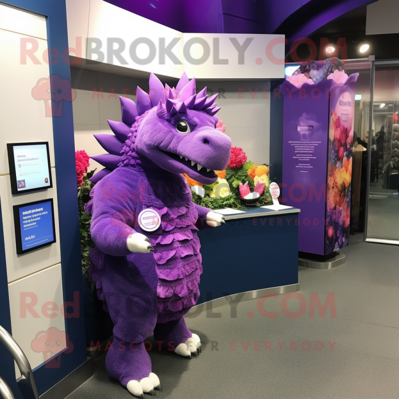 Purple Ankylosaurus mascot costume character dressed with a Midi Dress and Cufflinks