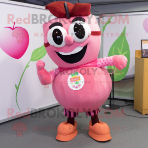 Pink Apple mascot costume character dressed with a Bikini and Ties