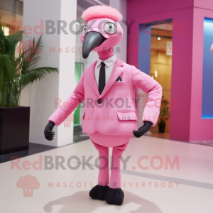 Pink Ostrich mascot costume character dressed with a Suit Pants and Pocket squares