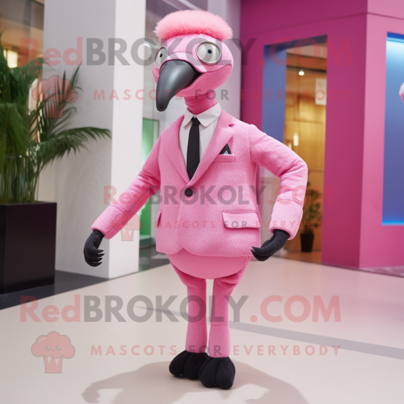 Pink Ostrich mascot costume character dressed with a Suit Pants and Pocket squares Pink Ostrich mascot costume character dressed with a Suit Pants and Pocket squares