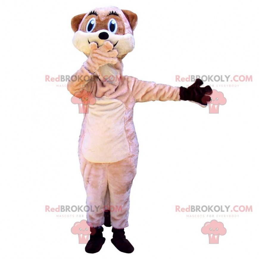Maskottchen beige und weißer Lemur, der schelmisch aussieht -