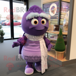 Lavender Plum mascot costume character dressed with a Sweater and Scarf clips