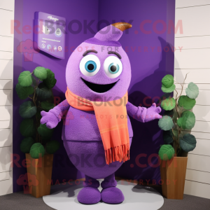 Lavender Plum mascot costume character dressed with a Sweater and Scarf clips