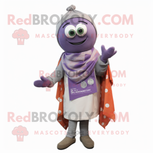 Lavender Plum mascot costume character dressed with a Sweater and Scarf clips