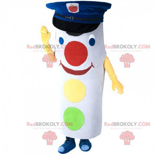 White and colorful traffic light mascot with a kepi -