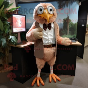 Peach Hawk mascot costume character dressed with a Corduroy Pants and Ties