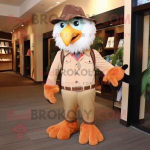 Peach Hawk mascot costume character dressed with a Corduroy Pants and Ties