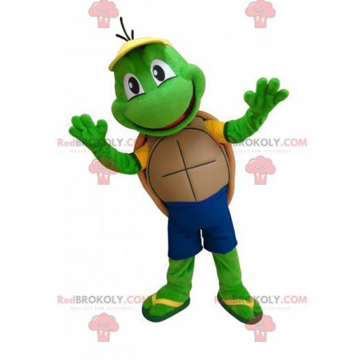 Nettes und lustiges Maskottchen der grünen Schildkröte -