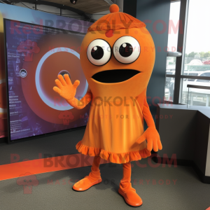 Orange Cyclops mascot costume character dressed with a Midi Dress and Ties