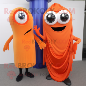 Orange Cyclops mascot costume character dressed with a Midi Dress and Ties
