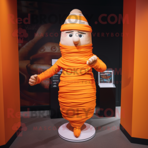 Orange Mummy mascot costume character dressed with a Pleated Skirt and Hats