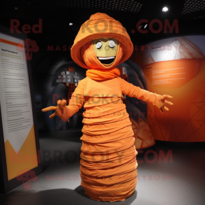 Orange Mummy mascot costume character dressed with a Pleated Skirt and Hats