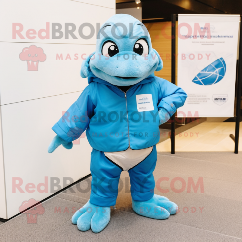 Blue Turtle mascot costume character dressed with a Parka and Pocket squares